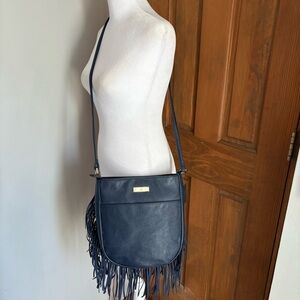 NEW INC International Concepts Vegan Leather Blue Fringe Crossbody Purse Western